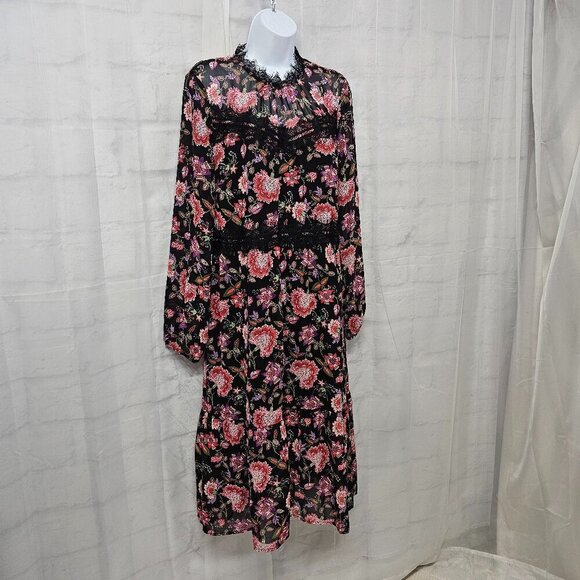 Loft Dress Black Pink Floral Boho Whimsigoth Midi Cottagecore 14 - Picture 7 of 15